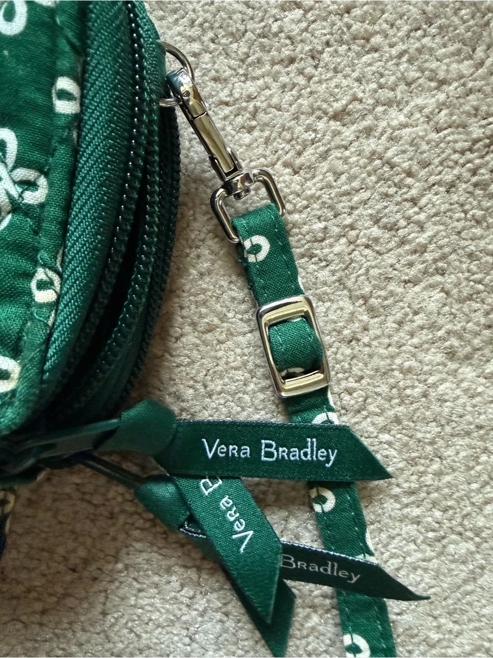 Vera Bradley Michigan State Green Quilted Wristlet with White Embroidered Motif